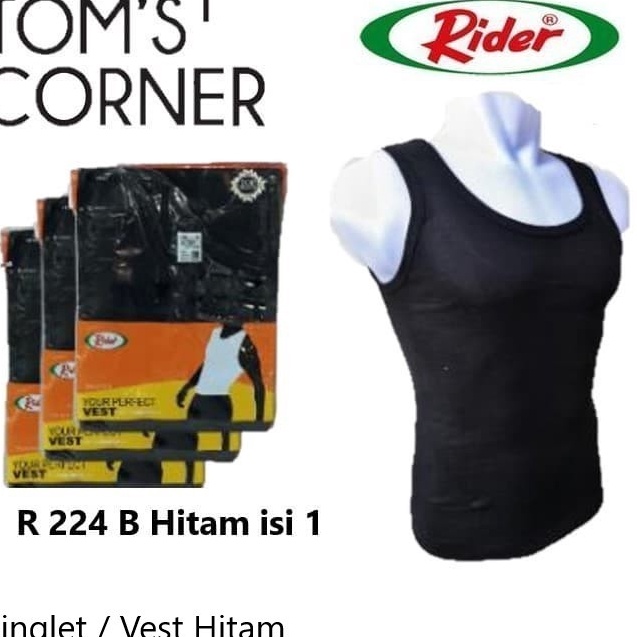 Singlet pria Rider 224  Vest   Kaos dalam pria branded  HItam  Hitam M