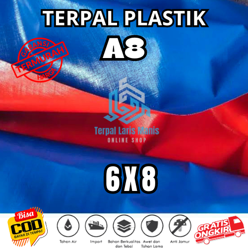Terpal A8 6X8 Meter Plastik Tebal Lipat Meteran Lembaran Korea Biru Murah Untuk Tenda Kolam Ikan Jua