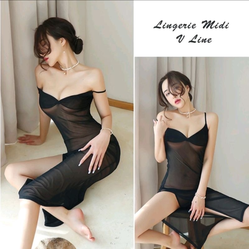 SEXY LINGERIE LONG DRESS | MIDI BABYDOLL TRANSPARAN | GAUN TIDUR