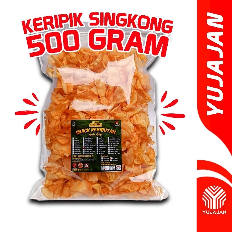 

KERIPIK SINGKONG RENYAH 500 Gram 36 RASA By Yujajan Snacks Keripik Singkong Kriwil Pedas Gurih