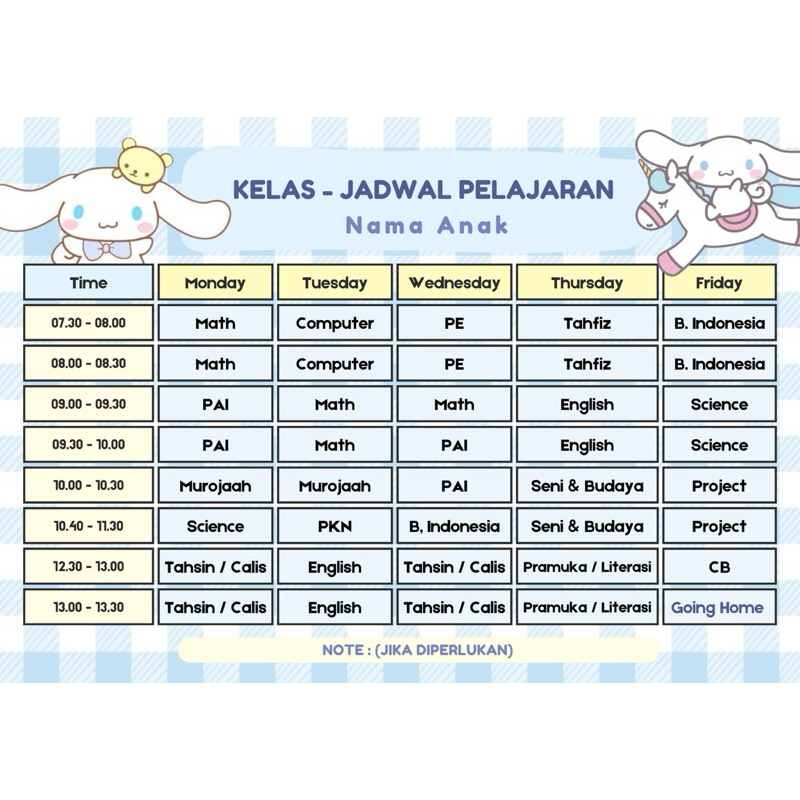 Time Table / Jadwal Mata Pelajaran