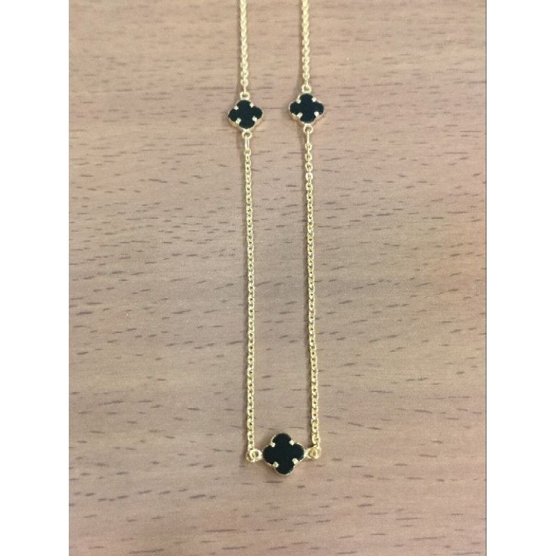 kalung nori bandul 3 clover hitam 3 gram emas muda
