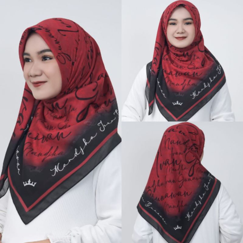 Mandjha Special Free Box Ivan Gunawan Fashion Scarf Original Motif Hijab Mono Italic Red,Khusus Red 