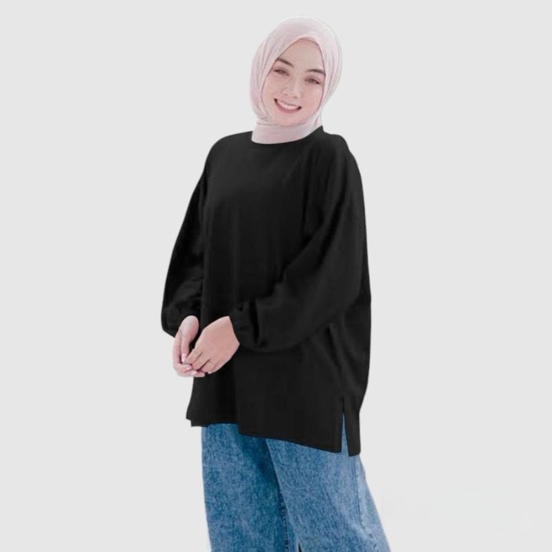 Kaos Wanita Oversize Lengan Balon / Atasan Polos Wanita / Blouse Bebyterry Lengan Balon