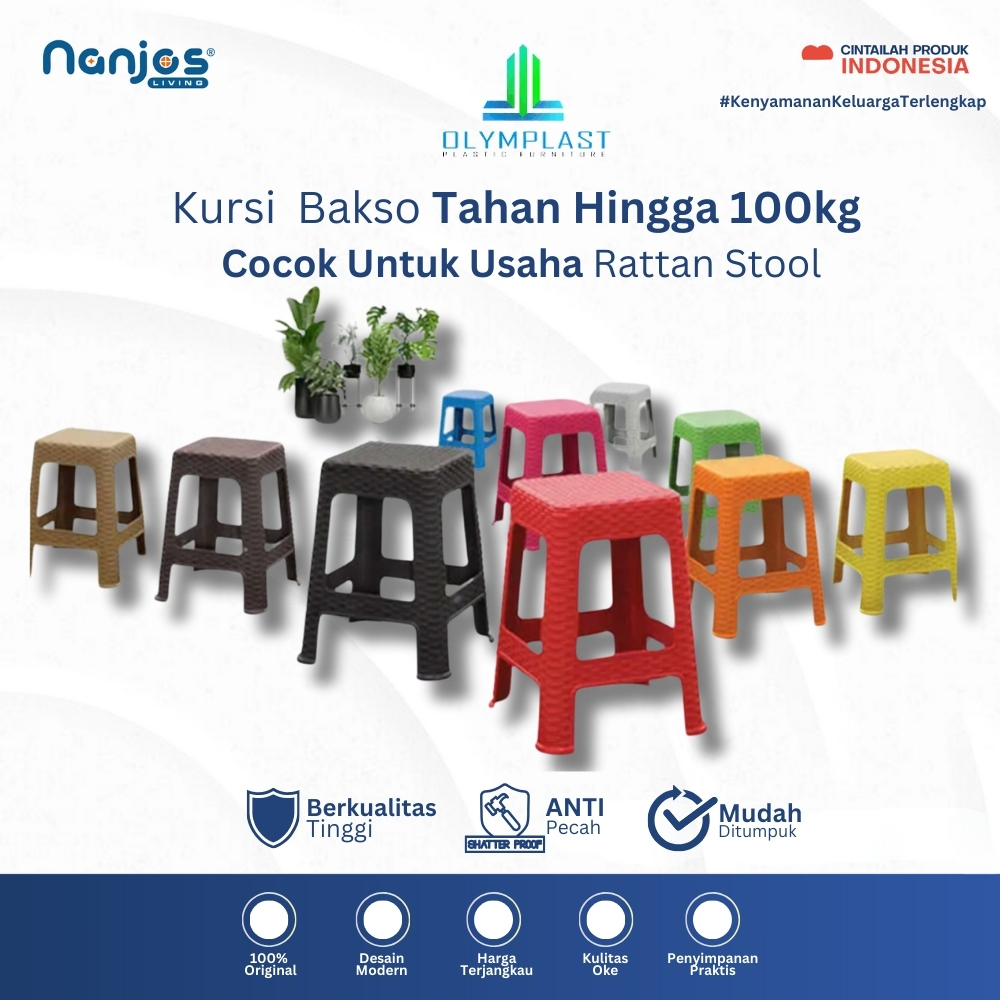 AMY12 [FREE ONGKIR & BISA COD] Olymplast Kursi Bangku Bakso Baso Plastik Rotan Anyaman Rattan Stool