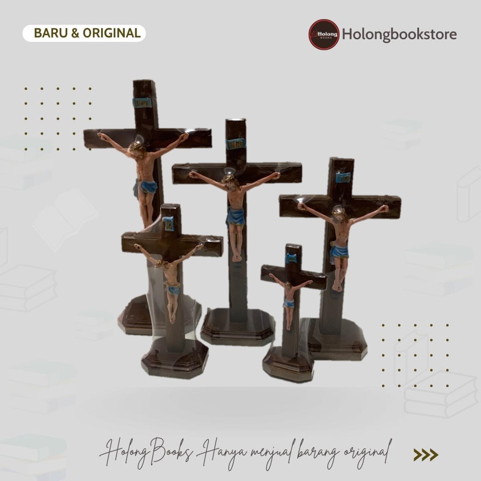Salib Duduk Katolik bahan Kayu Jati - Salib Meja Kayu Korpus - Pajangan - Dekorasi Meja