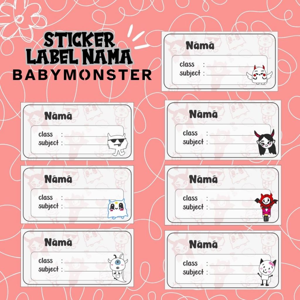 

LABEL NAMA BABYMONSTER ISI 12 PCS RUKA PHARITA ASA RAMI AHYEON RORA CHIQUITA TANDA NAMA BUKU KELAS PELAJAN SEKOLAH