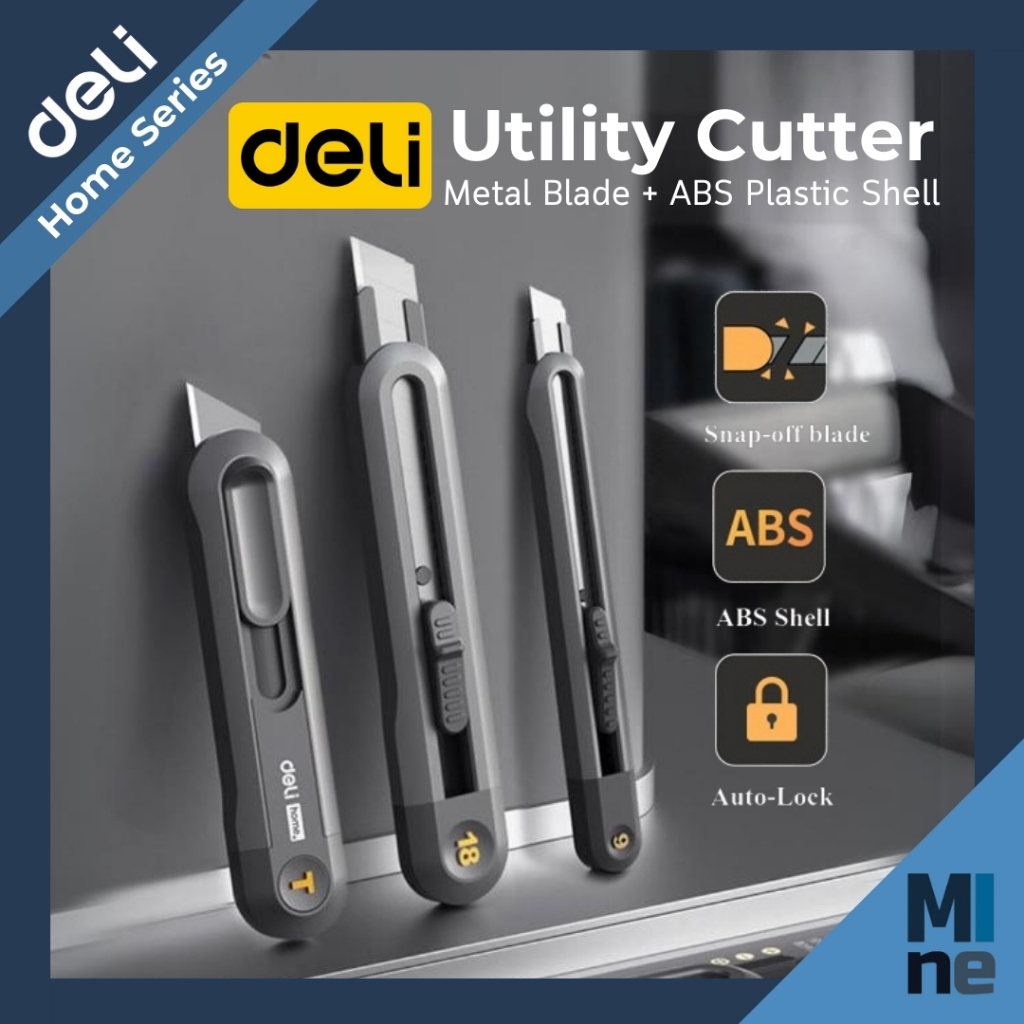 

DELI Pisau Cutter Auto Retract & Snap Off ABS T Shape 9mm 18mm Blade SK2 SK5 Wide Blade