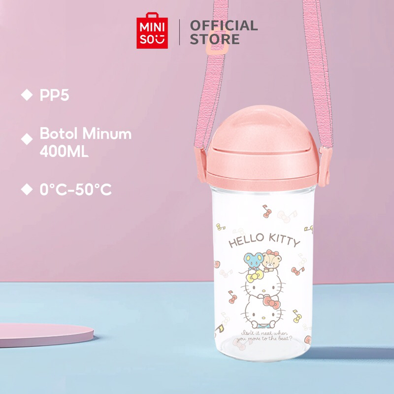 Miniso Sanrio bottle water with strap and straw / Miniso sanrio botol minum dengan tali gantung