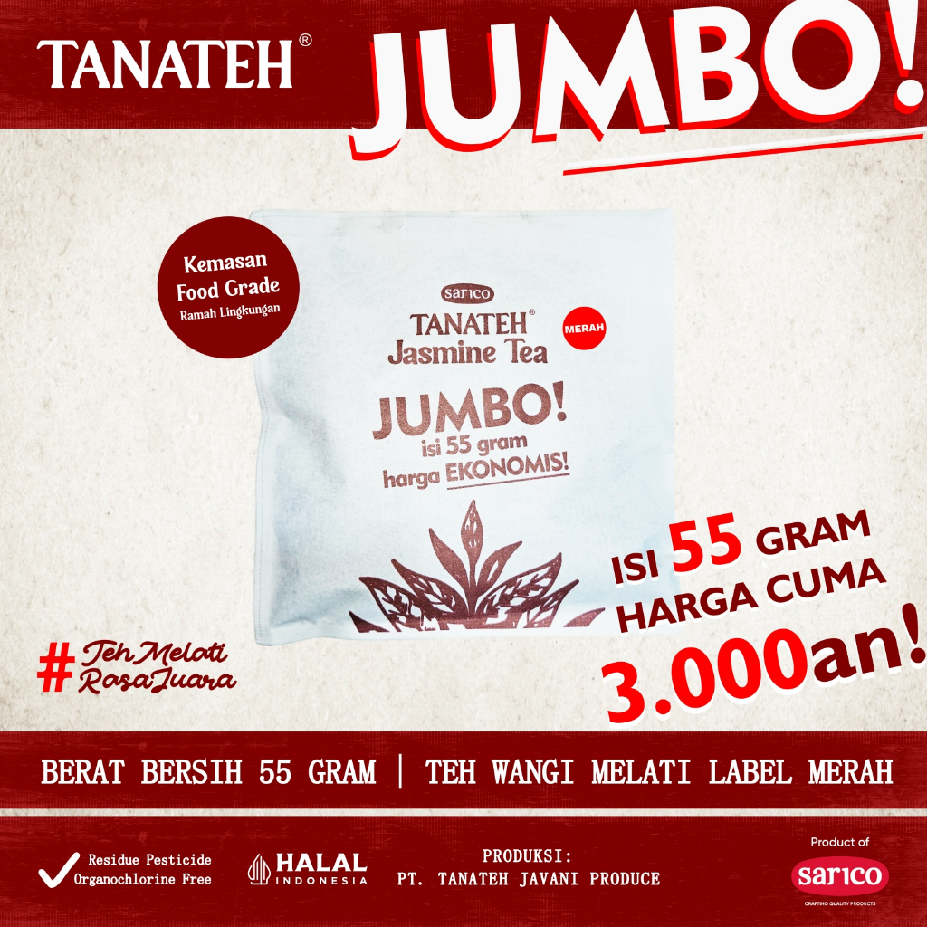 

TANATEH Jumbo Label Merah - 55 gram | Javanese Jasmine Tea | Teh Tubruk Indonesia