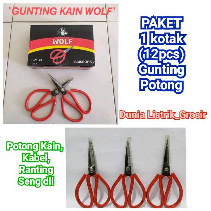 

Gunting Serbaguna Gunting Seng PAKET HEMAT 12 PCS (1 KOTAK) Gunting Kodok 7,5 Inch / Gunting Kain / Seng / Kertas Serbaguna dan Tajam Merek "WOLF" Tailor Scissors