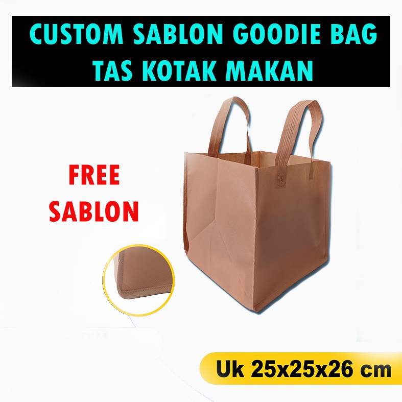 Tas Goodie Bag Custom Sablon 25x25x26cm Spunbond Kotak Makan Nasi Box Kue Sembako Hajatan Snack