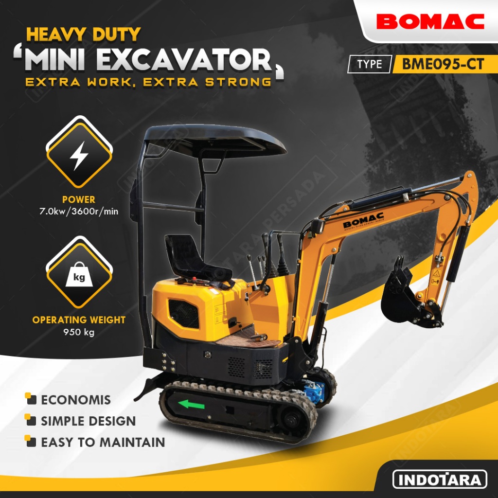 Bomac Mini Excavator BME095-CT With Mechanic Thumb Attachment