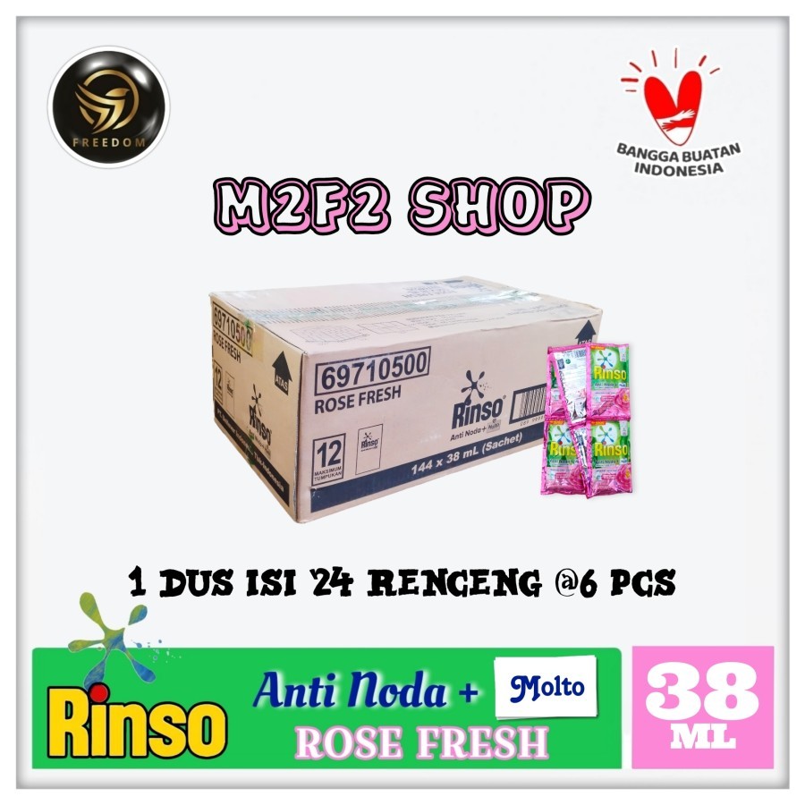 Rinso Molto Liquid Cair Anti Noda Rose Fresh Sachet - 38 ml (Kemasan Karton)