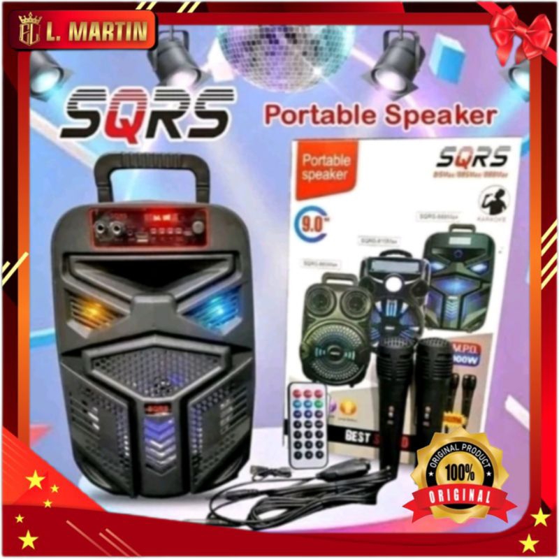 Speaker Bluetooth 9 Inch Super Bass Free 2 Microphone / Speaker Karaoke / Speaker Portable SQRS 888 