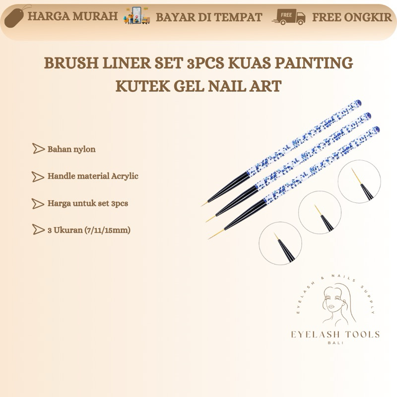 

Brush Liner Set 3pcs Kuas Painting Kutek Gel Nail Art Nail Gel
