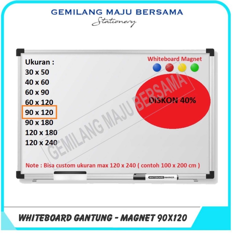 

Whiteboard Papan Tulis Gantung 90 x 120 CM Magnetic