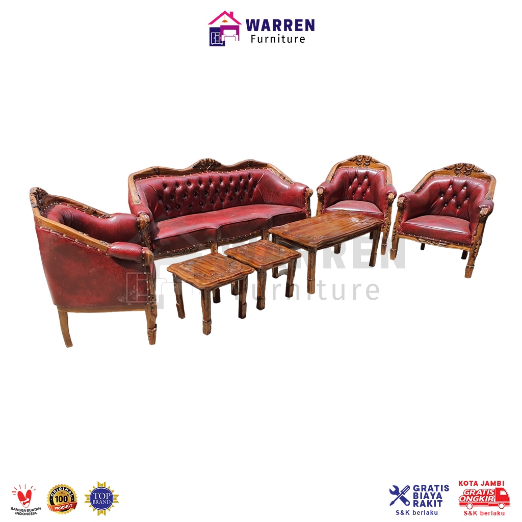 Kursi Meja Tamu Kayu Jati Jepara /  Sofa Kayu Jati - Louis Keong 3111 Natural