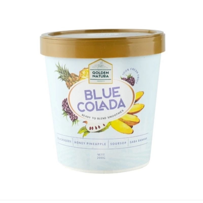 

Golden Natura Indonesia Smoothies Frozen Ready To Blend BLUE COLADA ( Blueberry, Nanas, Sirsak, Pisang ) | Berat Bersih 200gr