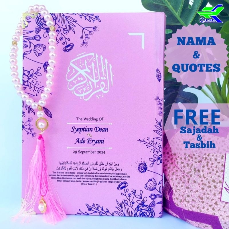 alquran paket sajadah tasbih bisa custom nama alquran custom nama free sajadah dan tasbih pink no 10