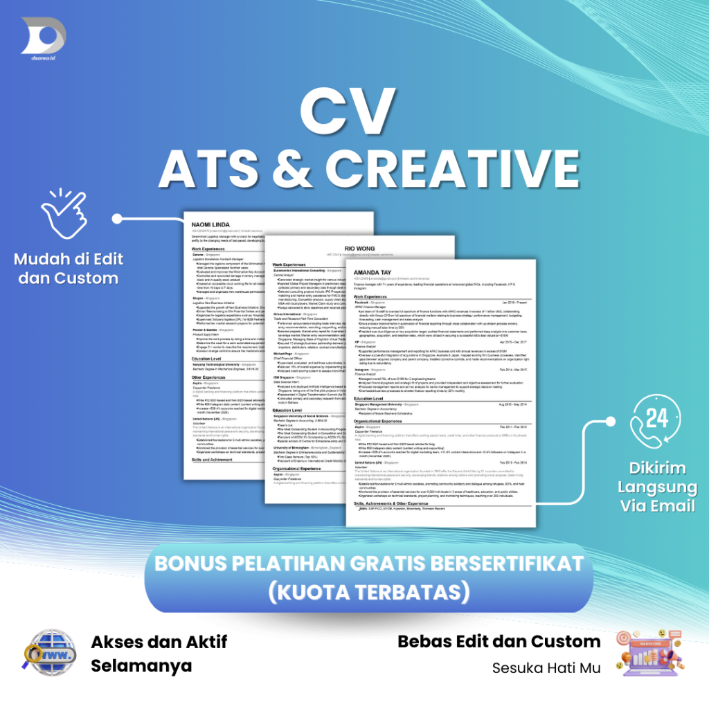 DSAREA Template CV ATS Friendly Kreatif Lamaran Kerja Menarik Fresh Graduate