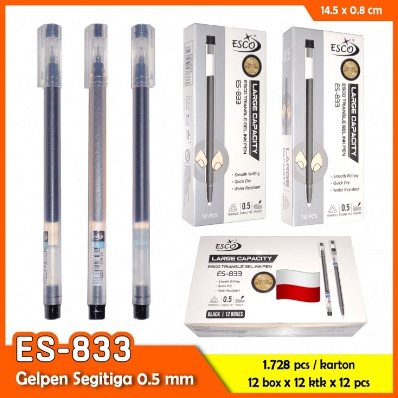 

PEN GEL ESCO LARGE CAPACITY TRIANGLE ( SEGITIGA ) ES-833
