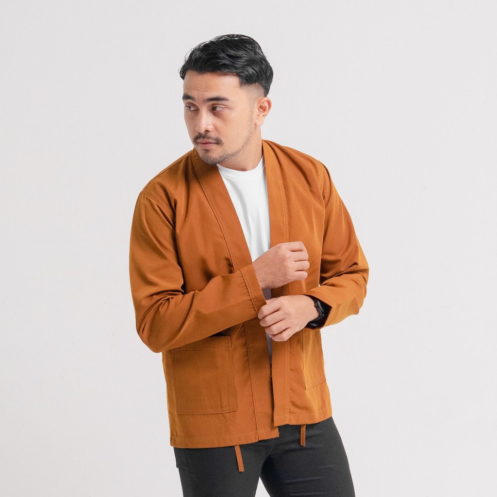 Zaemerci - Hirya Kimono Kanvas Brown Caramel Lengan Panjang Pria | Outer Blazer Unisex Original