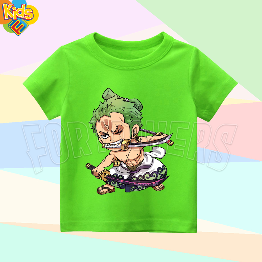 BAJU ANAK KAOS ANAK RORONOA ZORO ONE PIECE WANO COUNTRY 3 SWORD STYLE