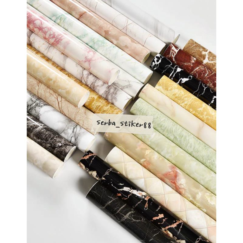 RTY Stiker Lantai Anti Air Wallpaper Lantai Sticker Dinding Marble Glossy Sticker Serba guna L122Cm
