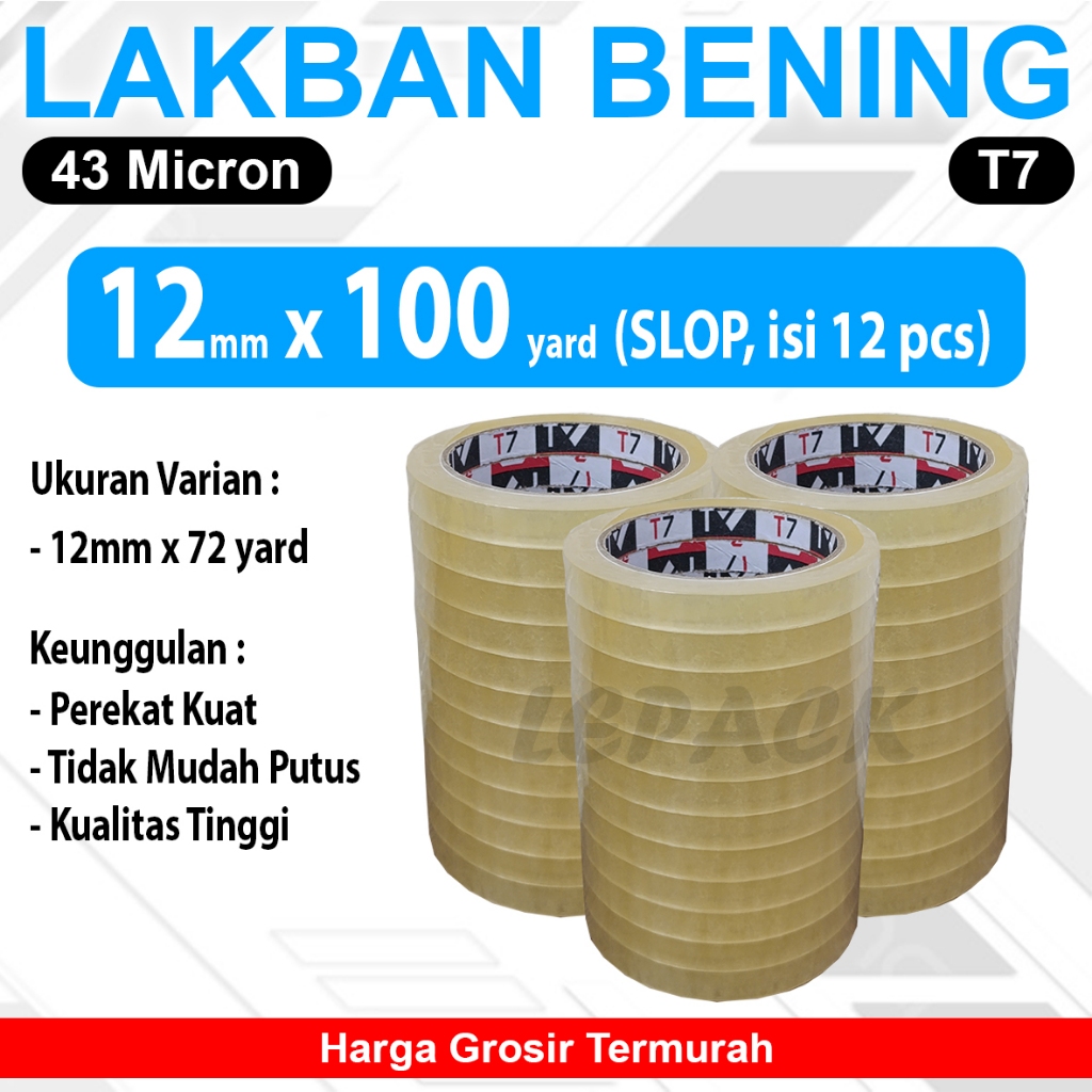 

Selotip Bening 1/2 inch 12mm x 100 yard 43 MICRON KUAT LENGKET EKONOMIS (SLOP ISI 12)