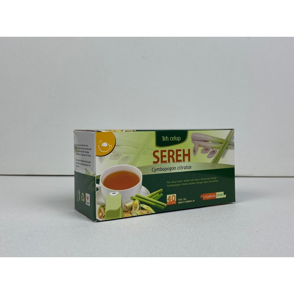 

obat herbal teh sereh isi 20 teh celup Meredakan tukak lambung Menurunkan tekanan darah Menurunkan kolesterol Melancarkan pencernaan Menjaga kesehatan jantung