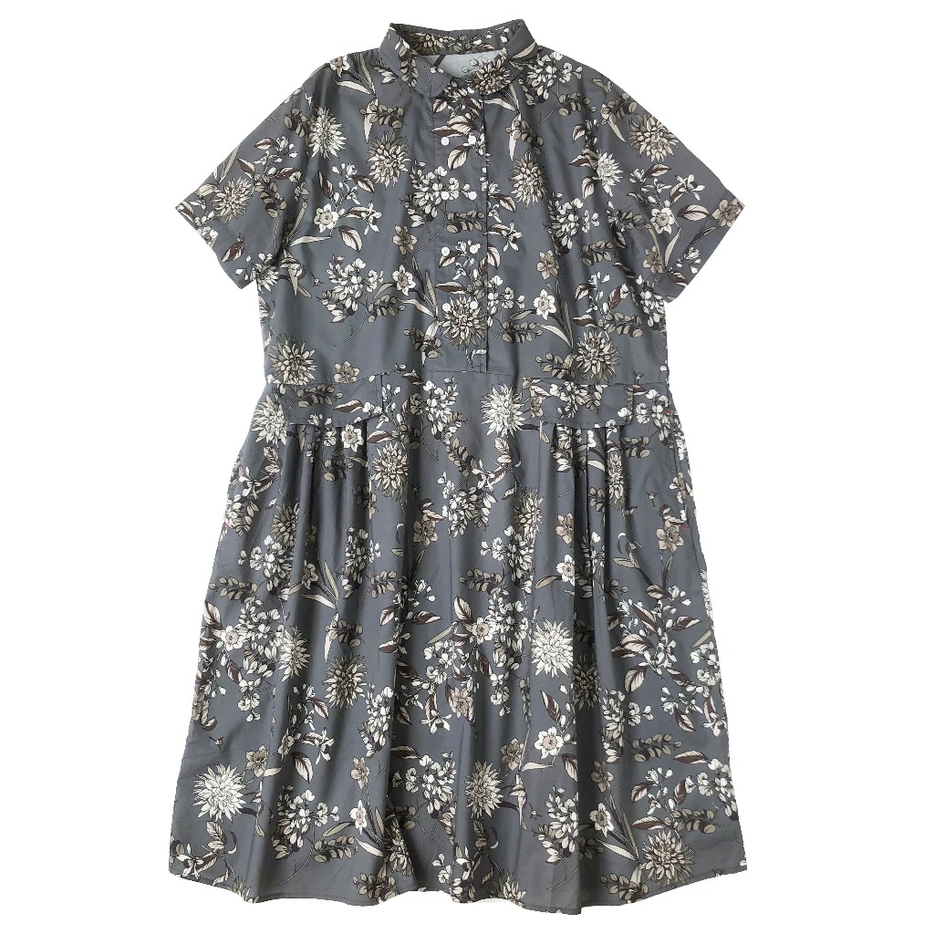 DRESS KEMEJA MIDI KATUN PREMIUM ABU BUNGA HIGHWAIST OVERSIZE KOREA IMPORT