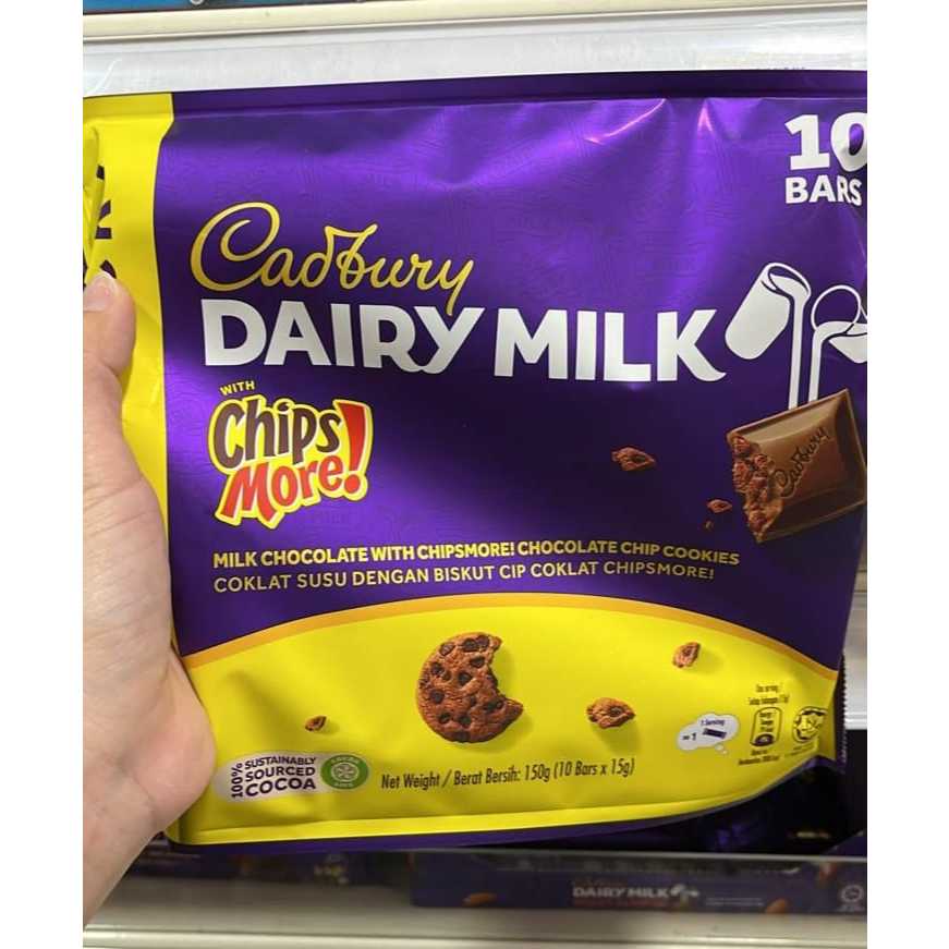 

Coklat Chocolatte Cadburry Dairy Milk Chips More 10 bars x 15gr Asli MALAYSIA