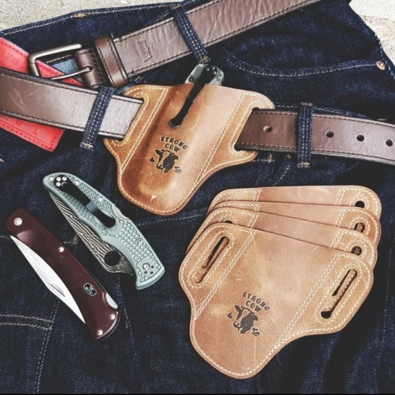 Leather Holster for Spyderco PM2 Paramilitary / Endura / Buck 110 / Large Sabenza / CRKT