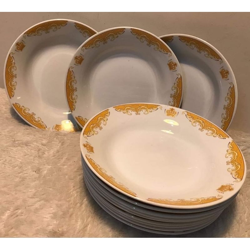PIRING MAHKOTA 1 LUSIN PIRING MAKAN KERAMIK 9 inch MAHKOTA ELEGAN LUSINAN