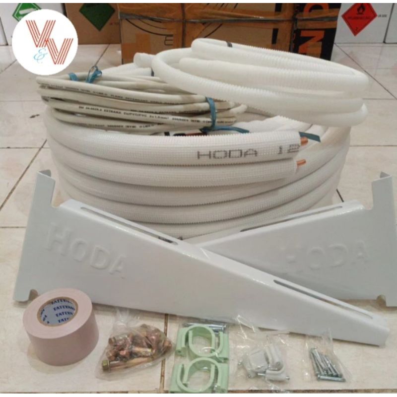 paket pipa hoda 5 meter(link khusus)uk.1/4+3/8 untuk AC 1/2 pk - 1 pk