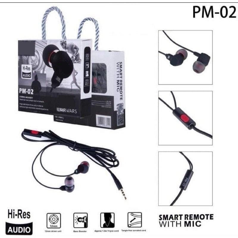 earphone headset big bass pm-02 super bass jernih earphone stereo bass