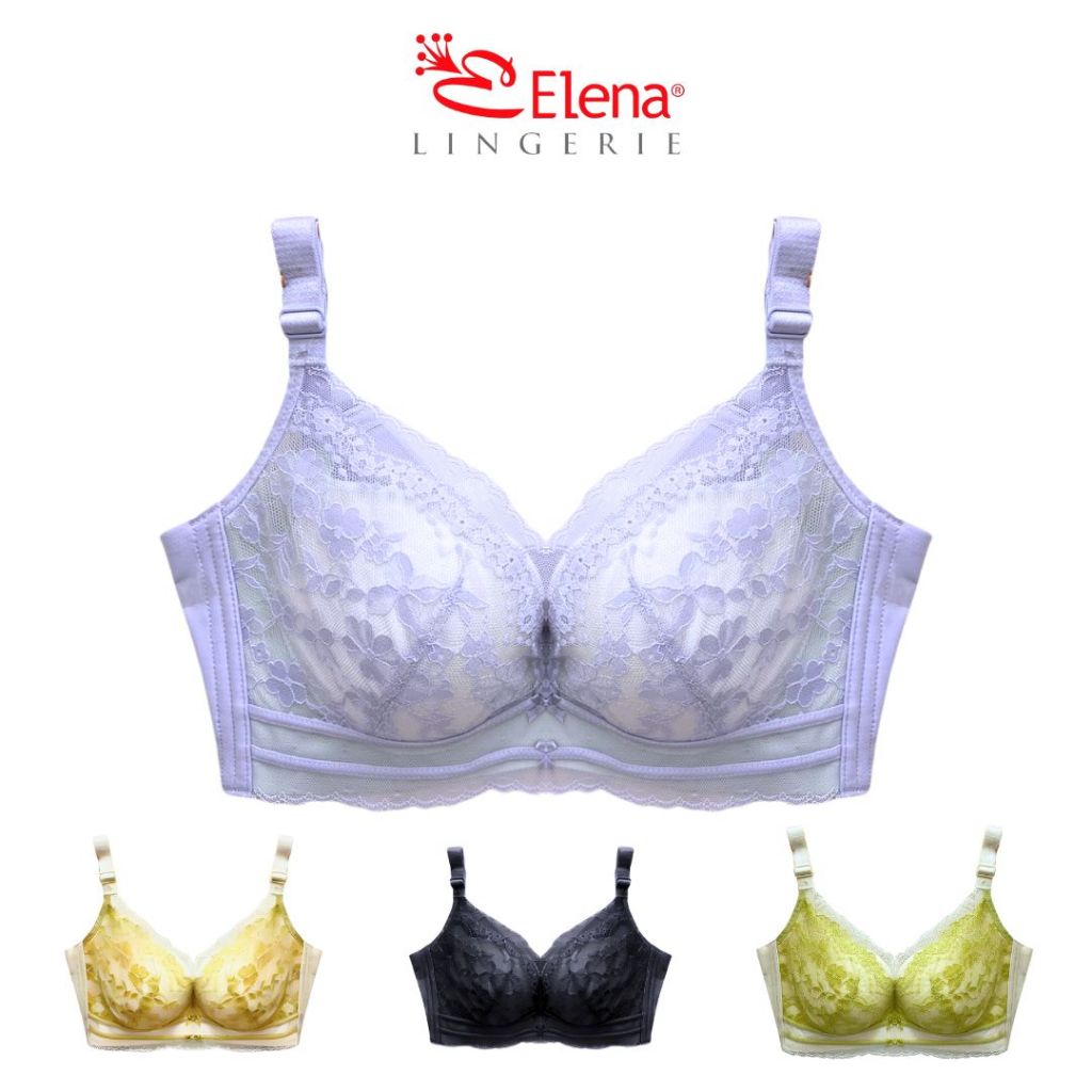 Elena E 86254 Bra Renda Tanpa Kawat Brokat Busa Tebal Cup B Kait 4 Bh Wanita 36B - 40B