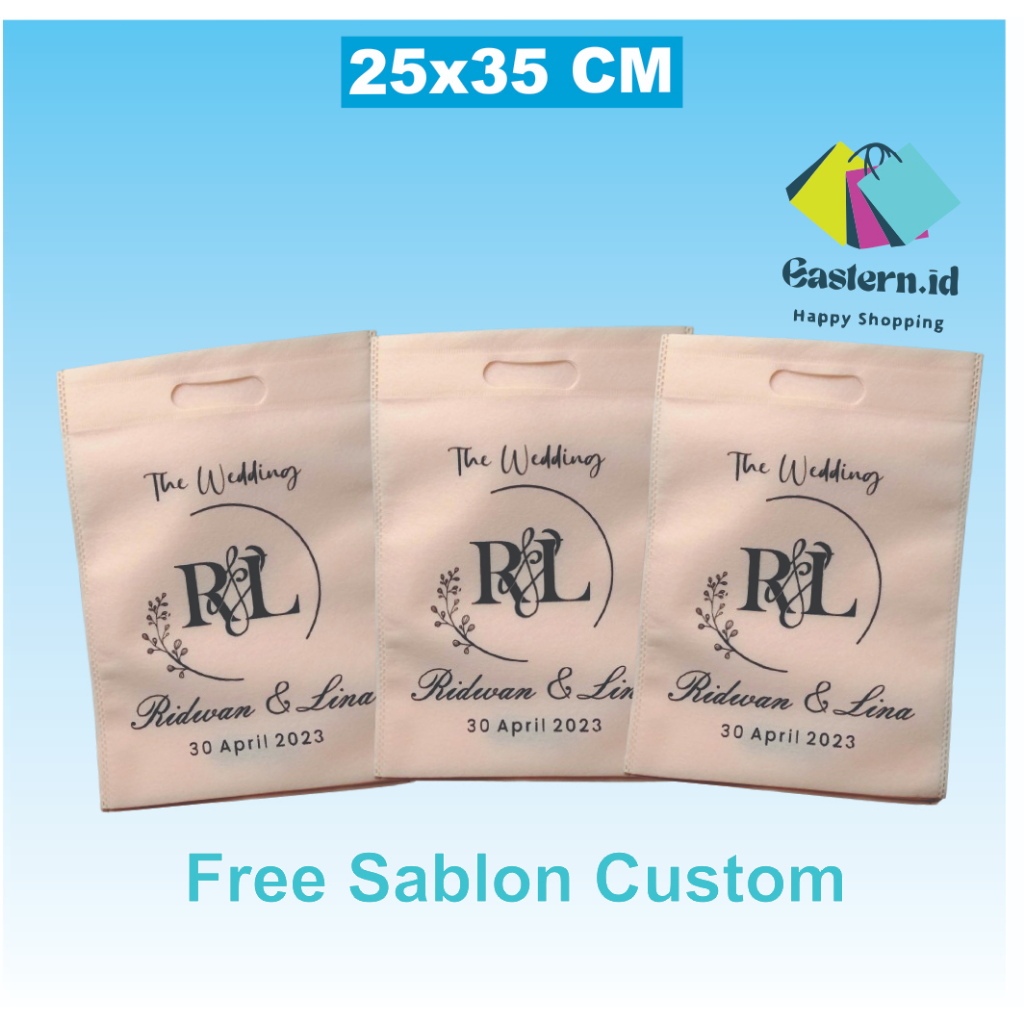 

1 HARI BERES Sablon Custom Tas oval 25x35+sablon 1sisi 1 warna/tas wedding/tas kantong/tas laken