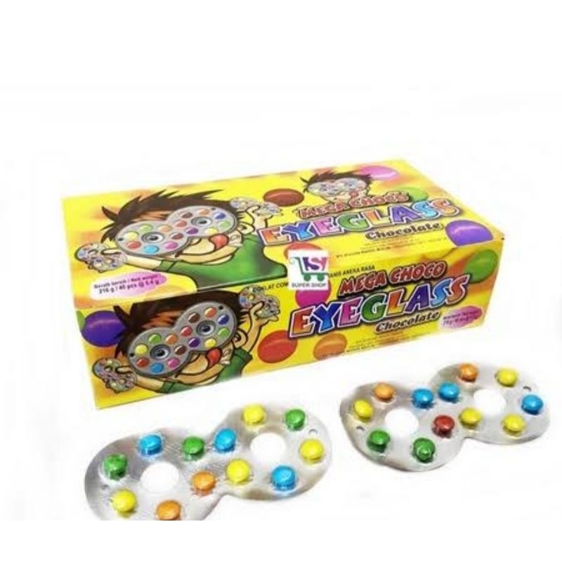 

Mega Choco Eyeglass Crispy Chocolate (Permen Kacamata) 1 Box Isi 40pcs