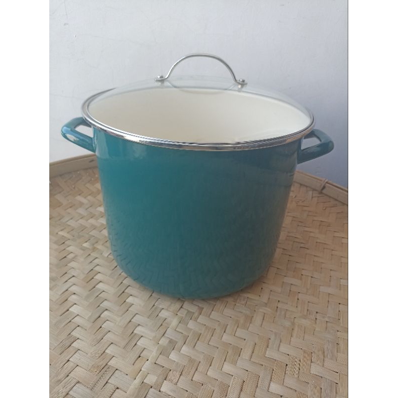 Panci Stokpot Hijau Jumbo 20 QT 18 Liter 32 Cm Tutup Kaca Enamel