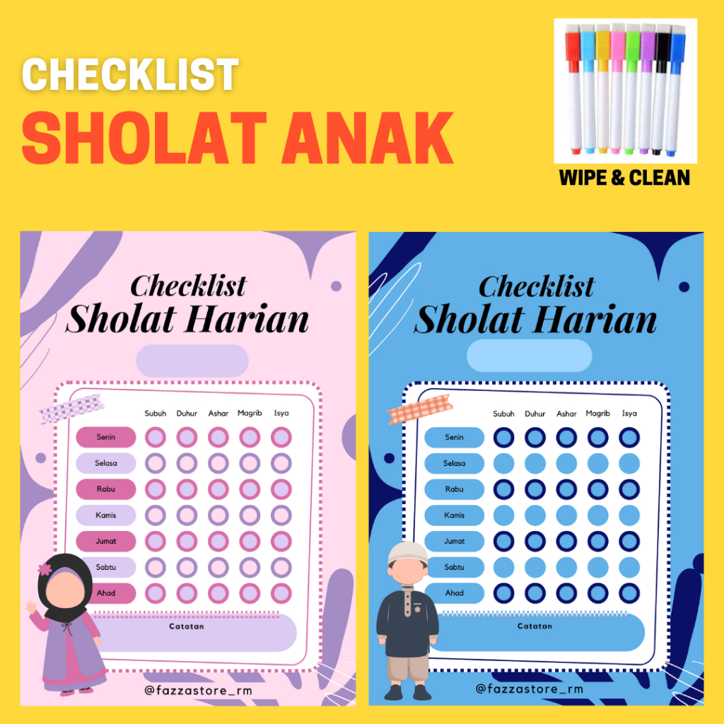CHECKLIST SHOLAT ANAK WIPE & CLEAN