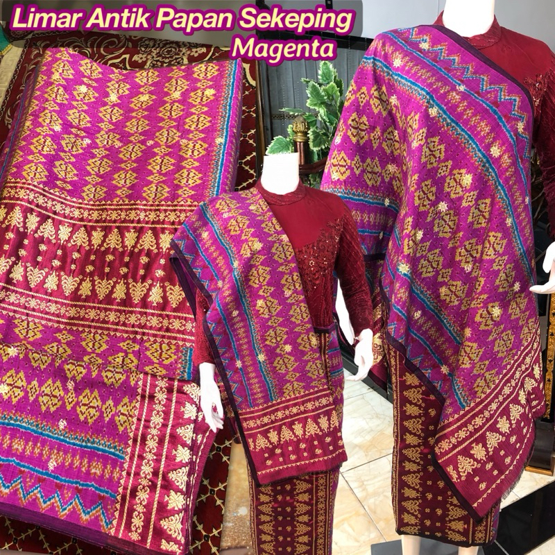 Songket Limar Antik Papan Sekeping Magenta  Gold /songket tenun asli palembang /ilham songket palemb