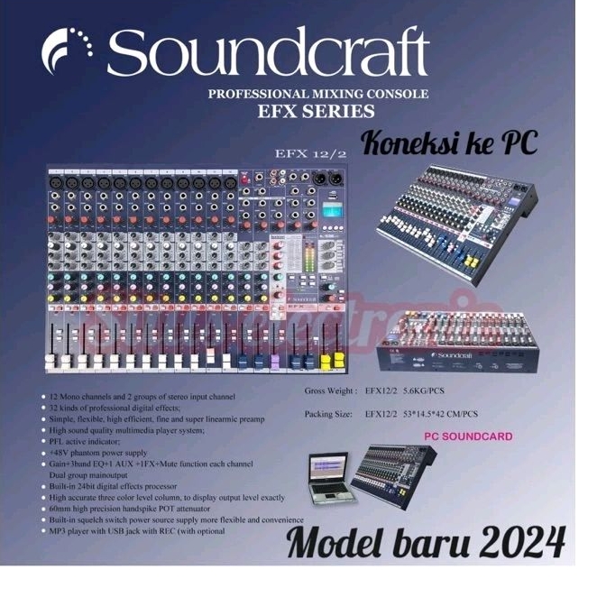 MIXER AUDIO SOUNDCRAFT EFX 12/2 EFX12 NEW 12 CHANNEL SOUNDCRAFT EFX12/2