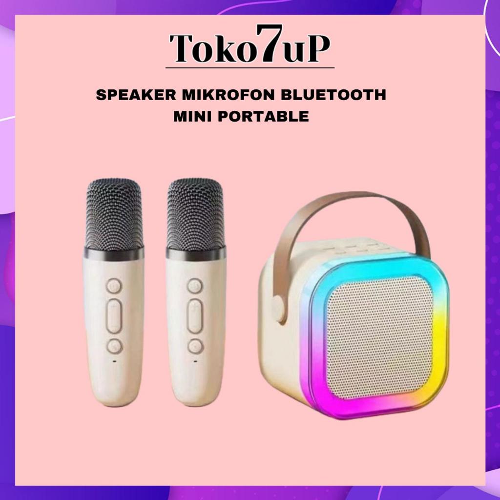 SPEAKER KARAOKE 1 MIKROFON BLUETOOTH MINI PORTABEL PLUS EFEK PENGUBAH SUARA DAN LAMPU LED CUTE