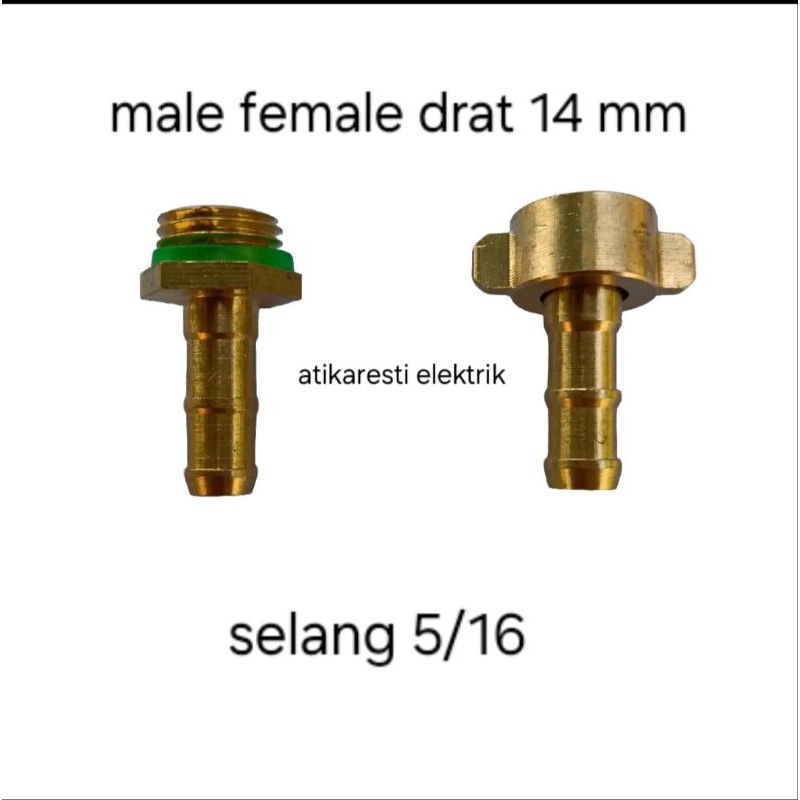 Nepple drat 14mm selang 5/16 in nepel konektor sambungan stik Gun sanchin male female kuningan