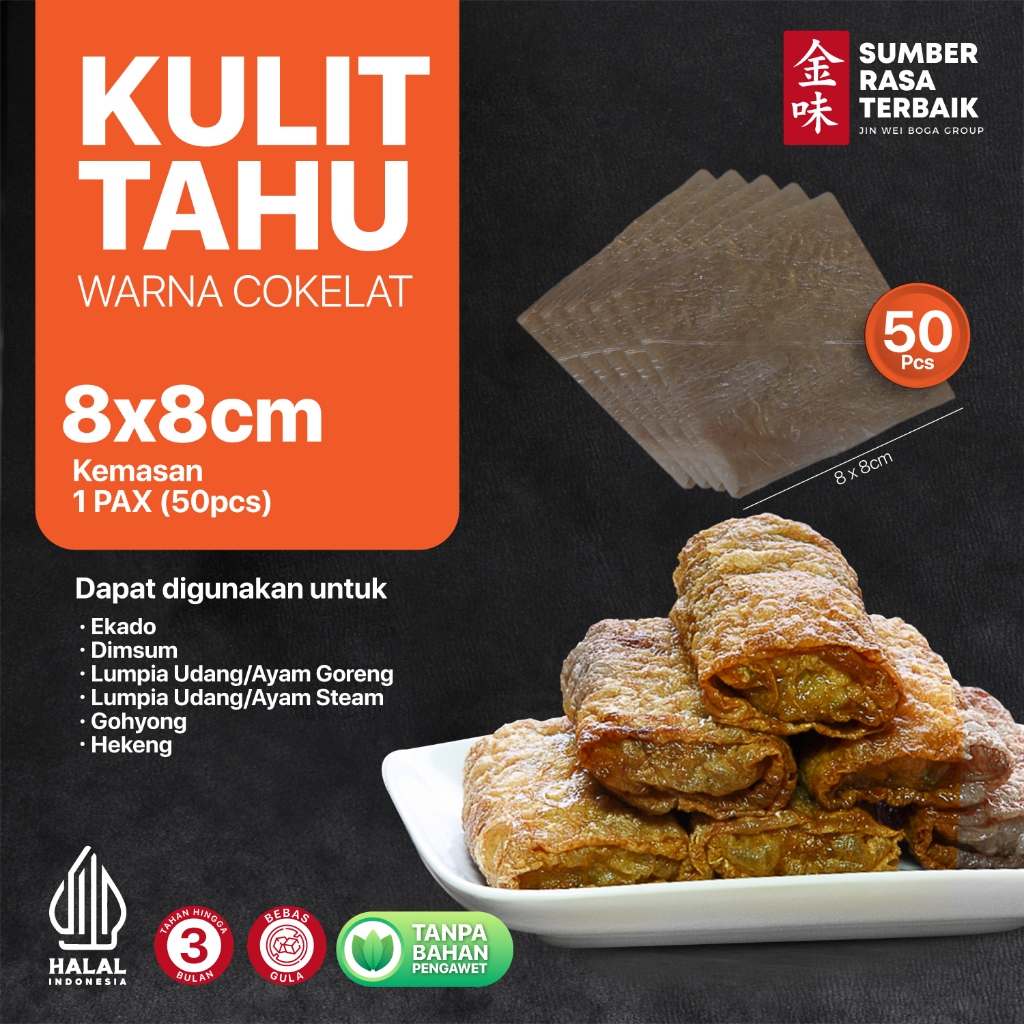 

SRT - KULIT TAHU TAWAR COKLAT 8X8 ISI 50PCS HALAL | TEKSTUR LENTUR COCOK UNTUK EKADO DAN LUMPIA AYAM