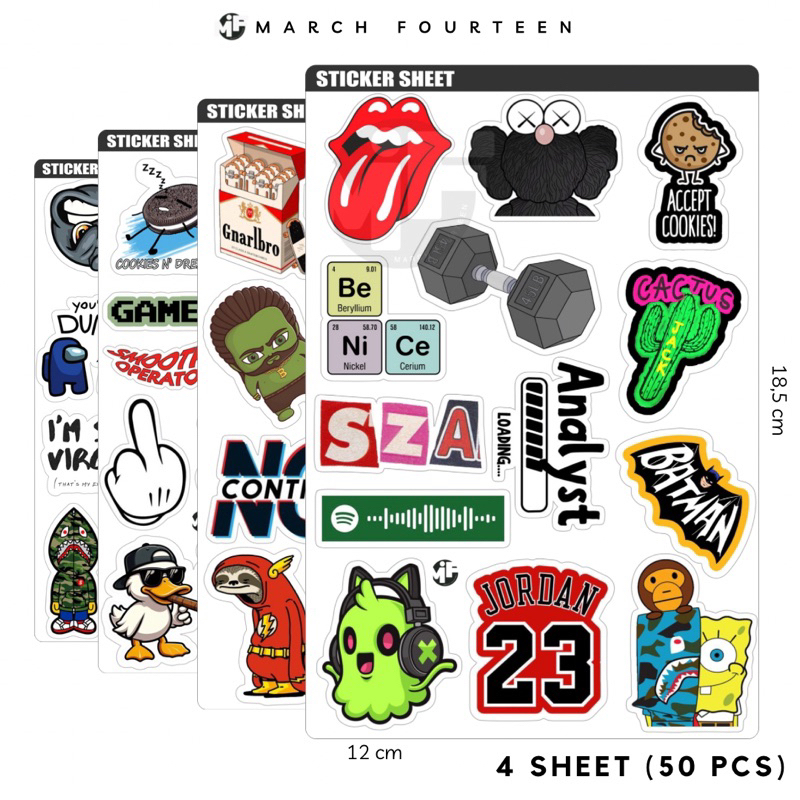 

[50 Pcs] Sticker Fashion Random Kiss Cut Vynil Premium Laminasi , Stiker Fashion Random Premium Dekorasi Laptop Tumblr Gitar