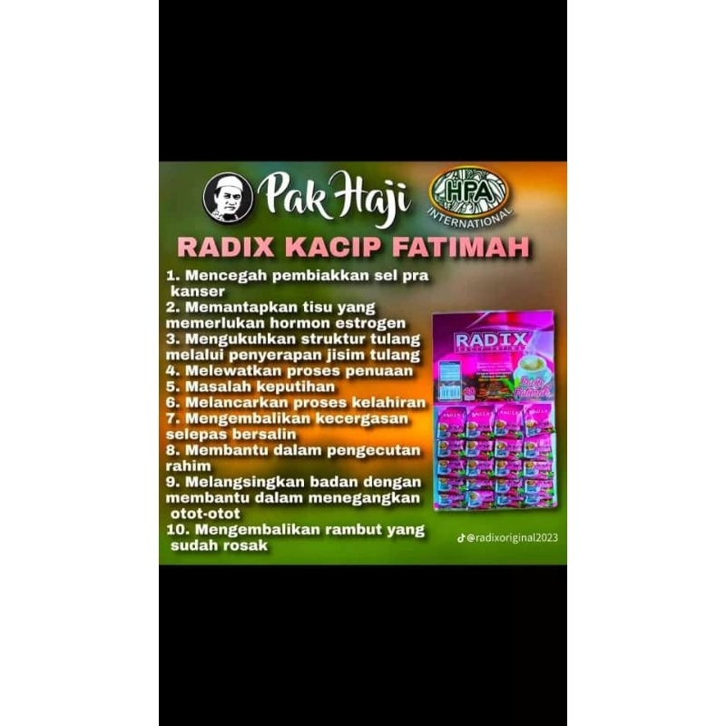 

RADIX KACIP FATIMAH ORI Malaysia 20 sachet Minuman lancar Persalinan