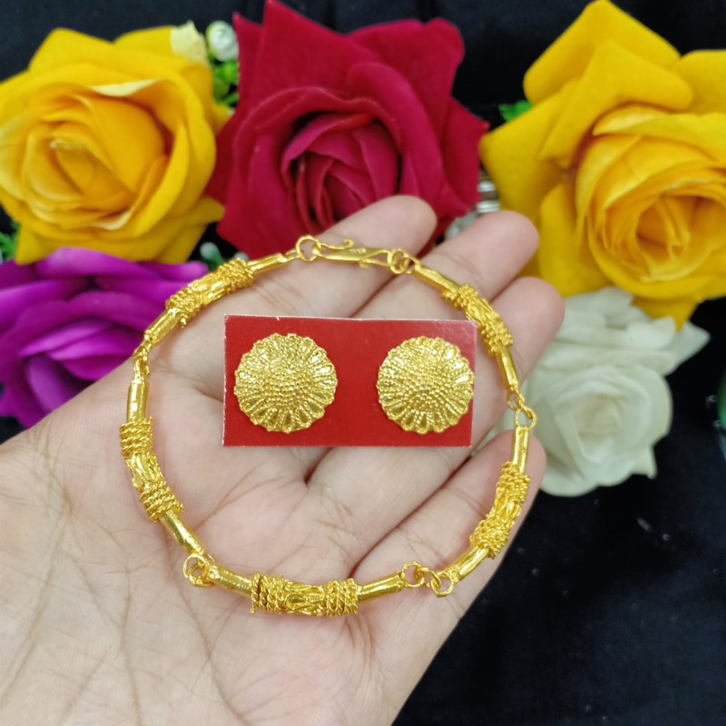 SET GELANG + GIWANG KUNINGAN LAPIS EMAS | ACCESORIS KEBAYA BALI